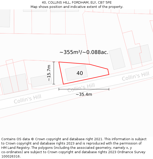 40, COLLINS HILL, FORDHAM, ELY, CB7 5PE: Plot and title map