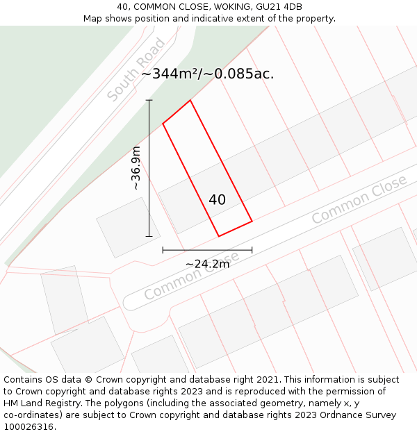 40, COMMON CLOSE, WOKING, GU21 4DB: Plot and title map