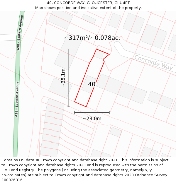 40, CONCORDE WAY, GLOUCESTER, GL4 4PT: Plot and title map