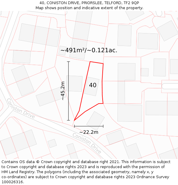 40, CONISTON DRIVE, PRIORSLEE, TELFORD, TF2 9QP: Plot and title map