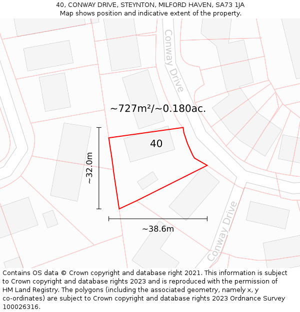 40, CONWAY DRIVE, STEYNTON, MILFORD HAVEN, SA73 1JA: Plot and title map