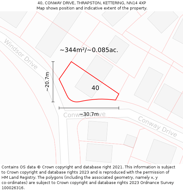 40, CONWAY DRIVE, THRAPSTON, KETTERING, NN14 4XP: Plot and title map
