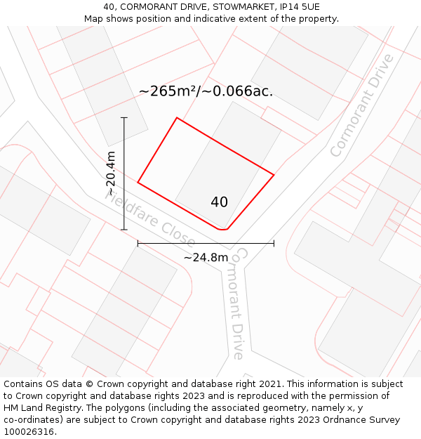 40, CORMORANT DRIVE, STOWMARKET, IP14 5UE: Plot and title map