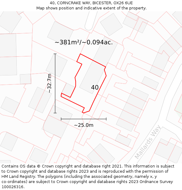 40, CORNCRAKE WAY, BICESTER, OX26 6UE: Plot and title map