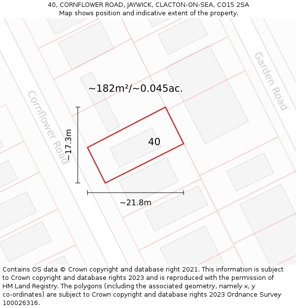 40, CORNFLOWER ROAD, JAYWICK, CLACTON-ON-SEA, CO15 2SA: Plot and title map
