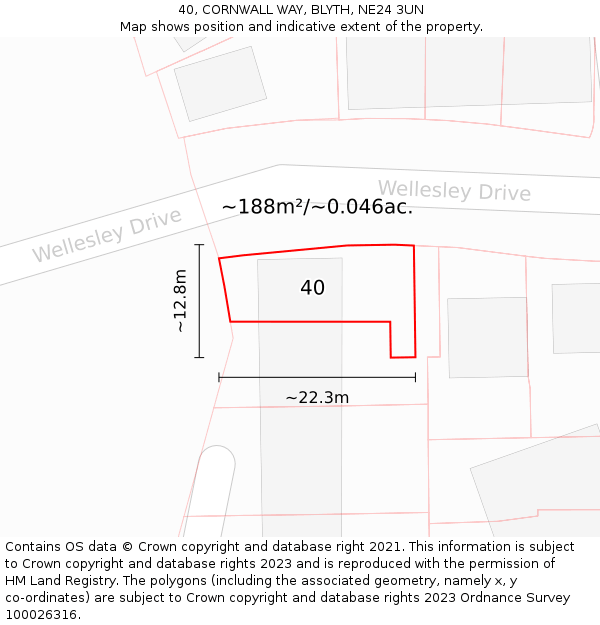 40, CORNWALL WAY, BLYTH, NE24 3UN: Plot and title map