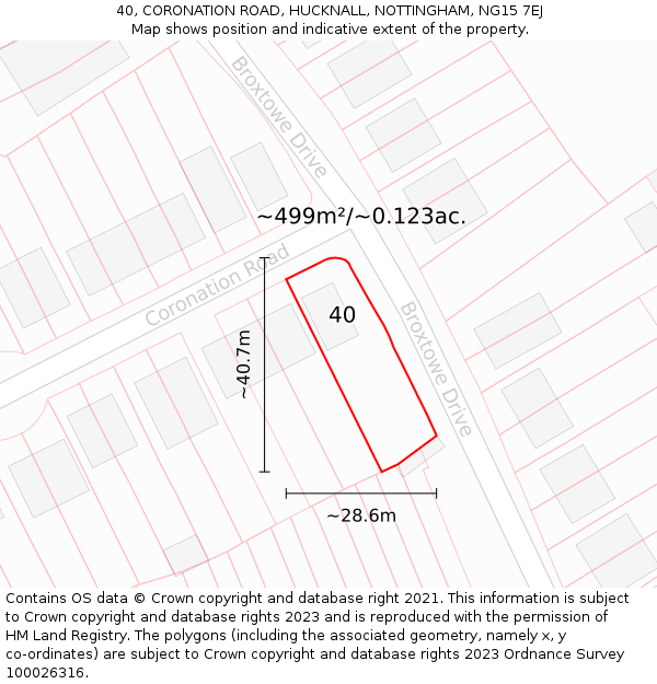 40, CORONATION ROAD, HUCKNALL, NOTTINGHAM, NG15 7EJ: Plot and title map