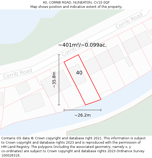 40, CORRIB ROAD, NUNEATON, CV10 0QF: Plot and title map