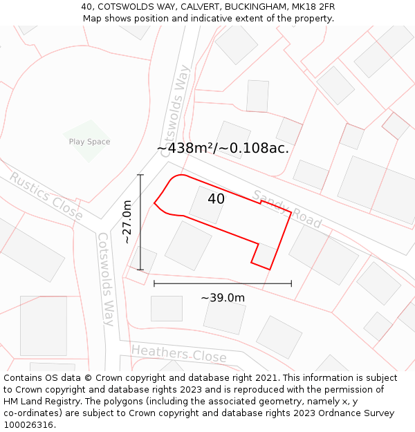 40, COTSWOLDS WAY, CALVERT, BUCKINGHAM, MK18 2FR: Plot and title map