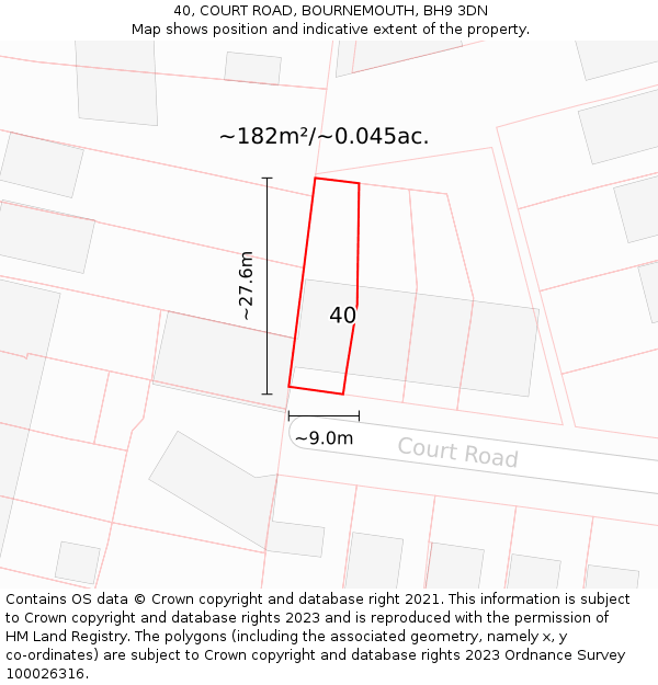 40, COURT ROAD, BOURNEMOUTH, BH9 3DN: Plot and title map