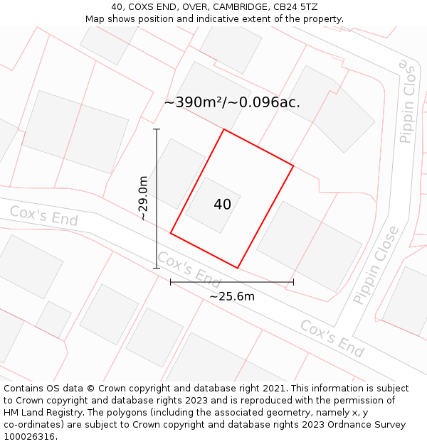40, COXS END, OVER, CAMBRIDGE, CB24 5TZ: Plot and title map