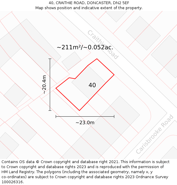 40, CRAITHIE ROAD, DONCASTER, DN2 5EF: Plot and title map