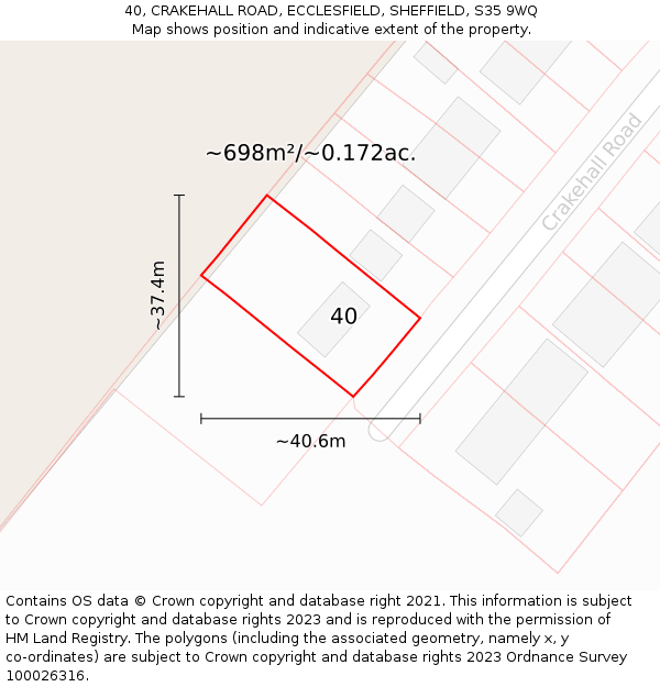 40, CRAKEHALL ROAD, ECCLESFIELD, SHEFFIELD, S35 9WQ: Plot and title map