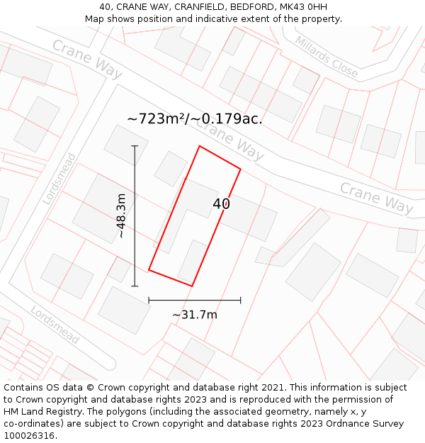 40, CRANE WAY, CRANFIELD, BEDFORD, MK43 0HH: Plot and title map