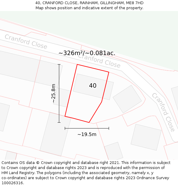 40, CRANFORD CLOSE, RAINHAM, GILLINGHAM, ME8 7HD: Plot and title map