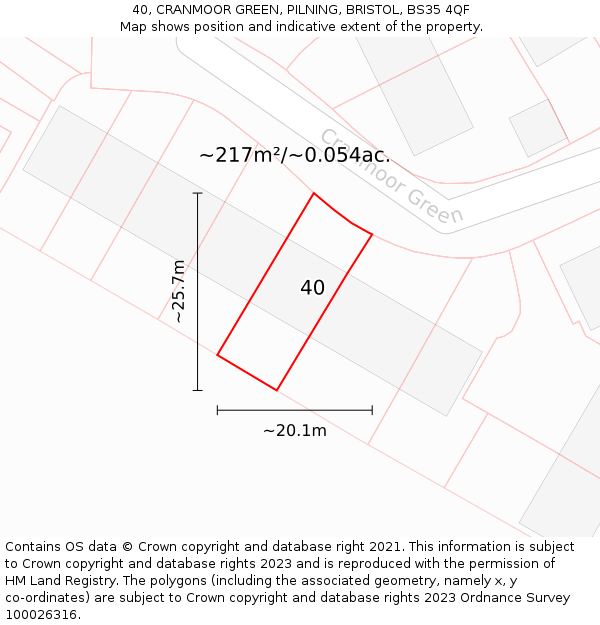 40, CRANMOOR GREEN, PILNING, BRISTOL, BS35 4QF: Plot and title map
