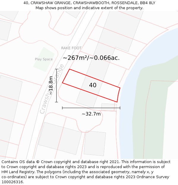 40, CRAWSHAW GRANGE, CRAWSHAWBOOTH, ROSSENDALE, BB4 8LY: Plot and title map