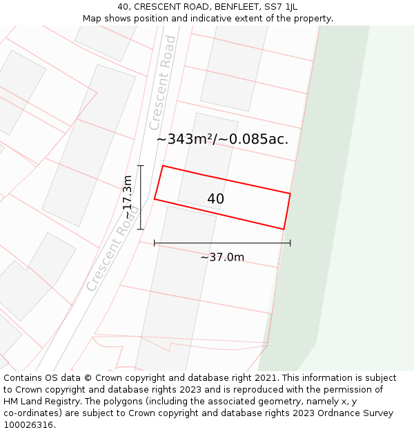 40, CRESCENT ROAD, BENFLEET, SS7 1JL: Plot and title map