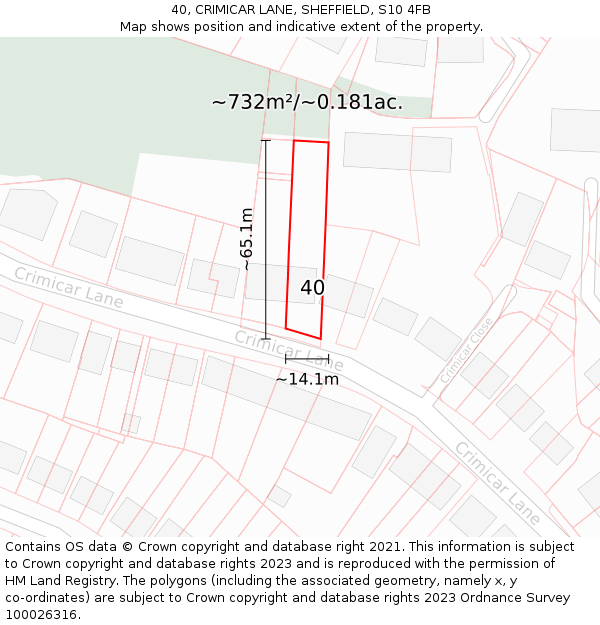 40, CRIMICAR LANE, SHEFFIELD, S10 4FB: Plot and title map