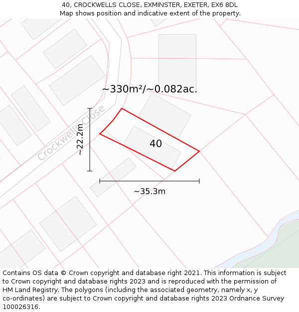 40, CROCKWELLS CLOSE, EXMINSTER, EXETER, EX6 8DL: Plot and title map