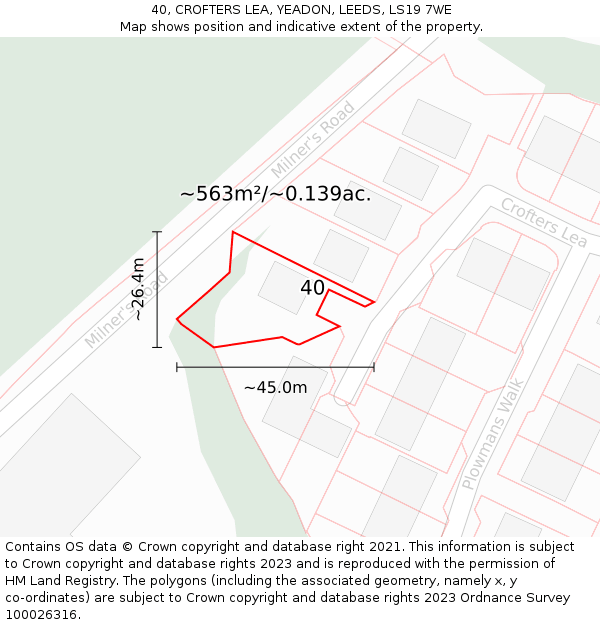 40, CROFTERS LEA, YEADON, LEEDS, LS19 7WE: Plot and title map