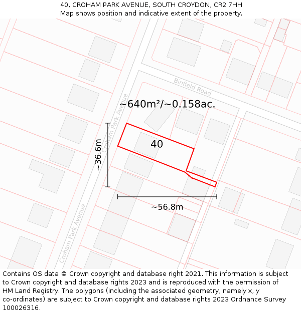 40, CROHAM PARK AVENUE, SOUTH CROYDON, CR2 7HH: Plot and title map
