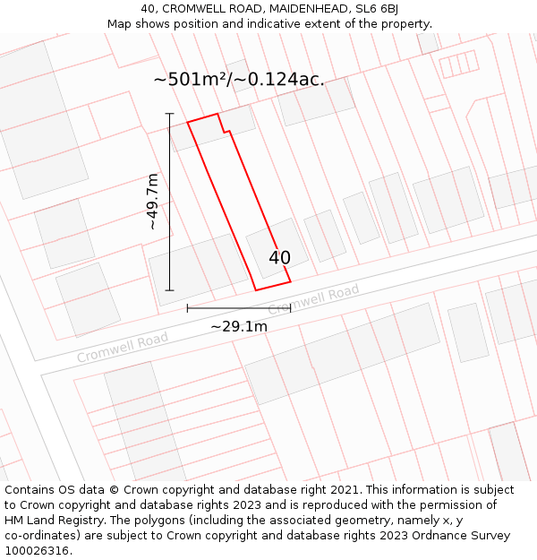 40, CROMWELL ROAD, MAIDENHEAD, SL6 6BJ: Plot and title map