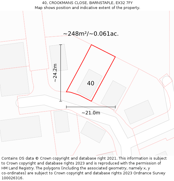 40, CROOKMANS CLOSE, BARNSTAPLE, EX32 7FY: Plot and title map