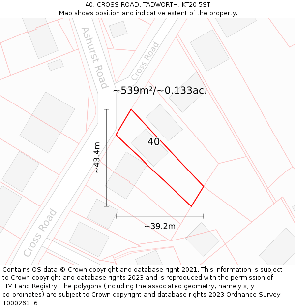 40, CROSS ROAD, TADWORTH, KT20 5ST: Plot and title map