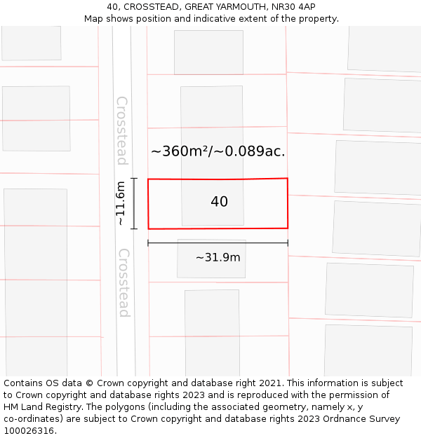 40, CROSSTEAD, GREAT YARMOUTH, NR30 4AP: Plot and title map