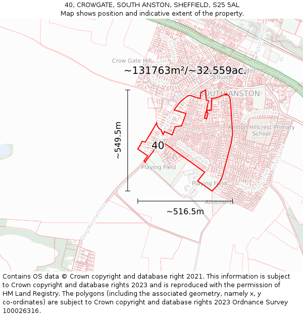 40, CROWGATE, SOUTH ANSTON, SHEFFIELD, S25 5AL: Plot and title map