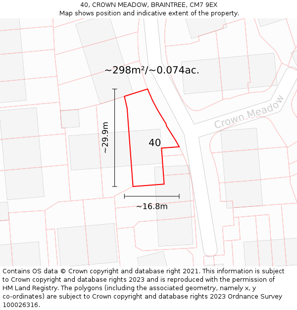40, CROWN MEADOW, BRAINTREE, CM7 9EX: Plot and title map
