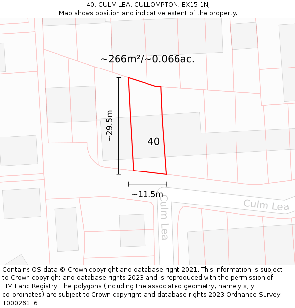 40, CULM LEA, CULLOMPTON, EX15 1NJ: Plot and title map