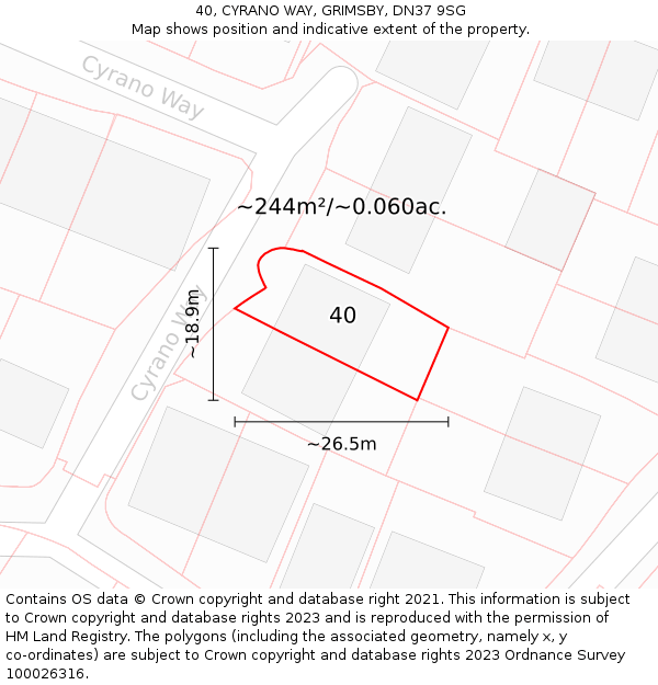 40, CYRANO WAY, GRIMSBY, DN37 9SG: Plot and title map