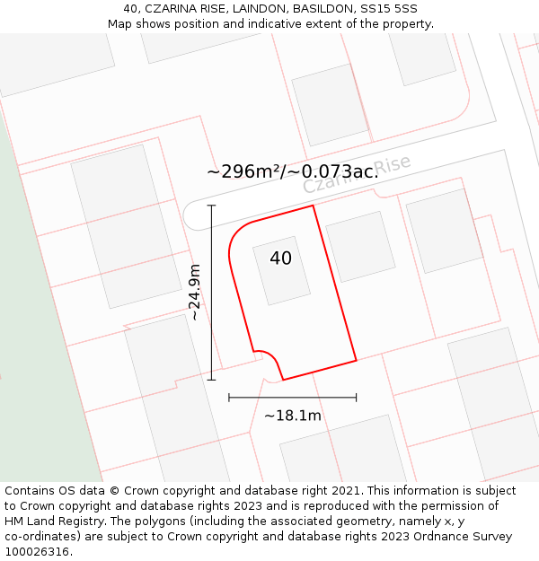 40, CZARINA RISE, LAINDON, BASILDON, SS15 5SS: Plot and title map
