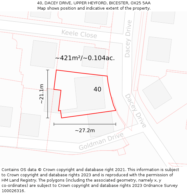 40, DACEY DRIVE, UPPER HEYFORD, BICESTER, OX25 5AA: Plot and title map