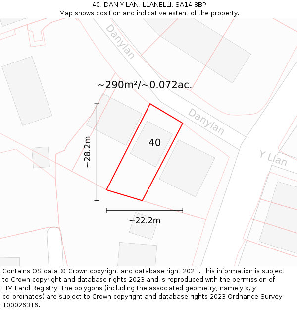 40, DAN Y LAN, LLANELLI, SA14 8BP: Plot and title map