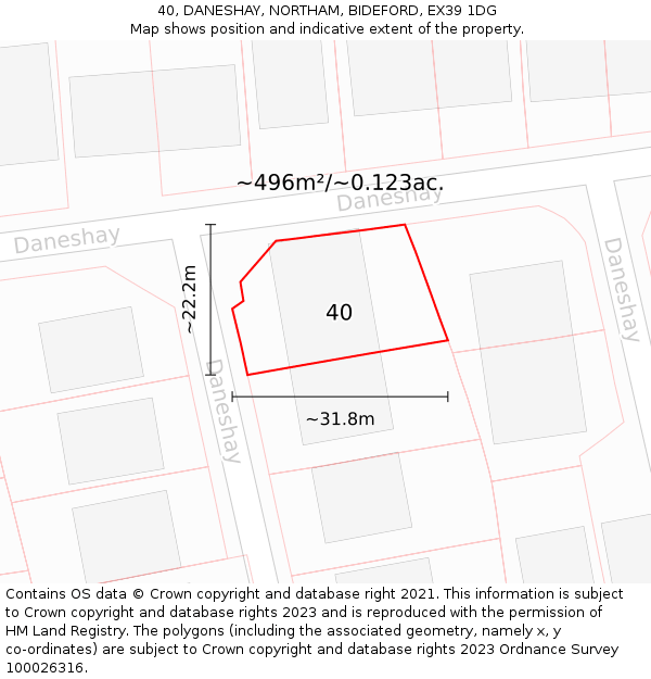 40, DANESHAY, NORTHAM, BIDEFORD, EX39 1DG: Plot and title map