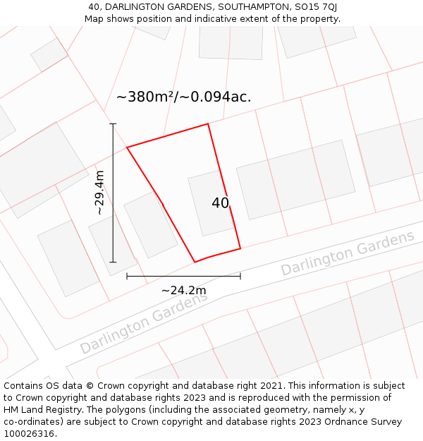 40, DARLINGTON GARDENS, SOUTHAMPTON, SO15 7QJ: Plot and title map