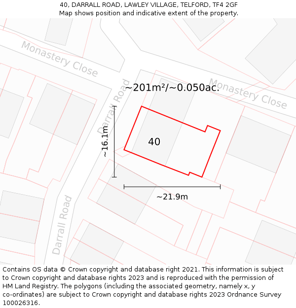 40, DARRALL ROAD, LAWLEY VILLAGE, TELFORD, TF4 2GF: Plot and title map