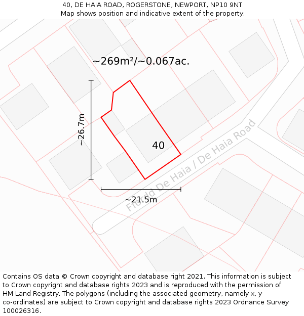 40, DE HAIA ROAD, ROGERSTONE, NEWPORT, NP10 9NT: Plot and title map