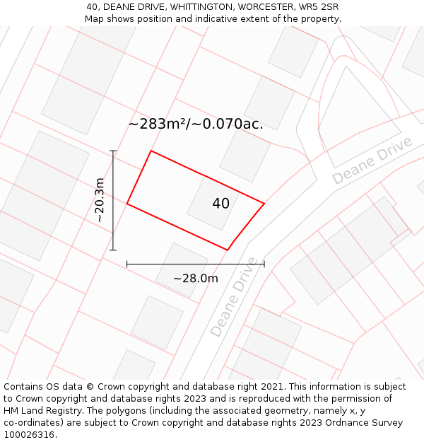 40, DEANE DRIVE, WHITTINGTON, WORCESTER, WR5 2SR: Plot and title map