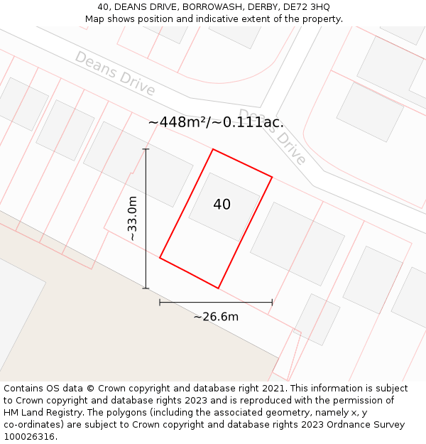 40, DEANS DRIVE, BORROWASH, DERBY, DE72 3HQ: Plot and title map