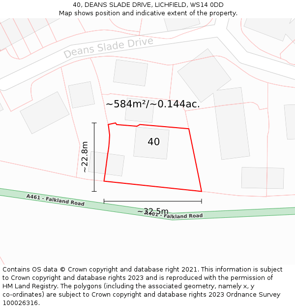 40, DEANS SLADE DRIVE, LICHFIELD, WS14 0DD: Plot and title map
