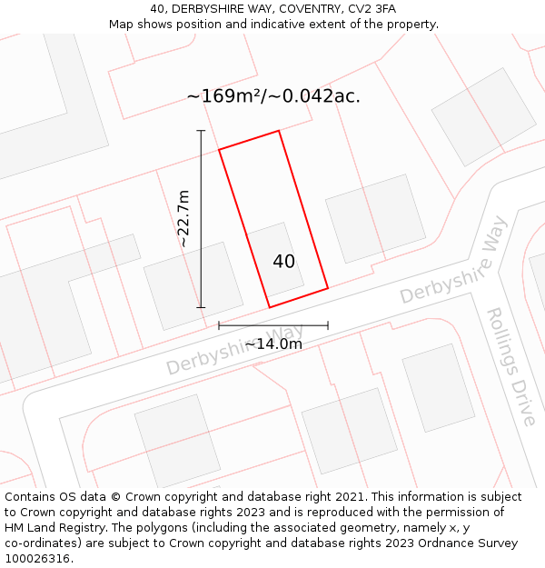40, DERBYSHIRE WAY, COVENTRY, CV2 3FA: Plot and title map