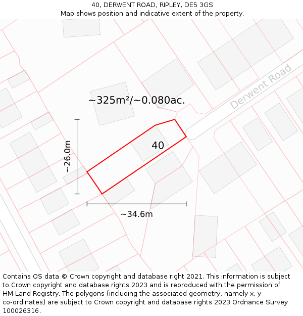 40, DERWENT ROAD, RIPLEY, DE5 3GS: Plot and title map