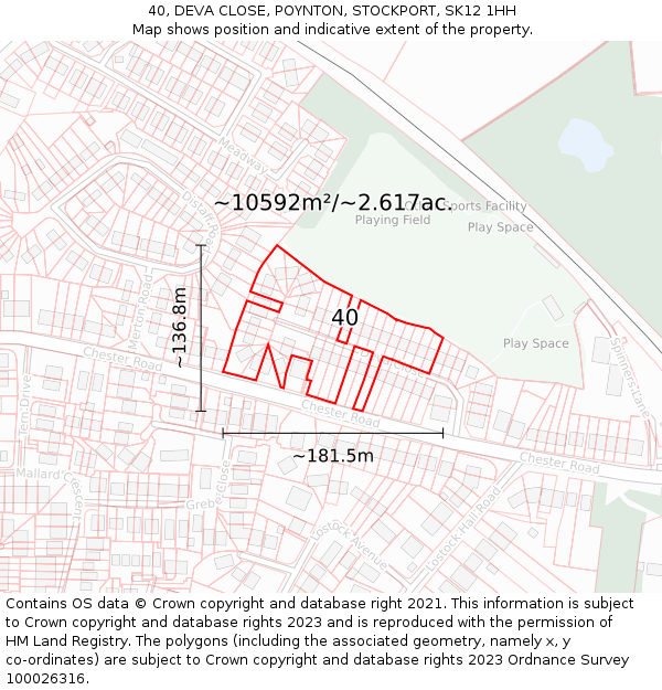 40, DEVA CLOSE, POYNTON, STOCKPORT, SK12 1HH: Plot and title map