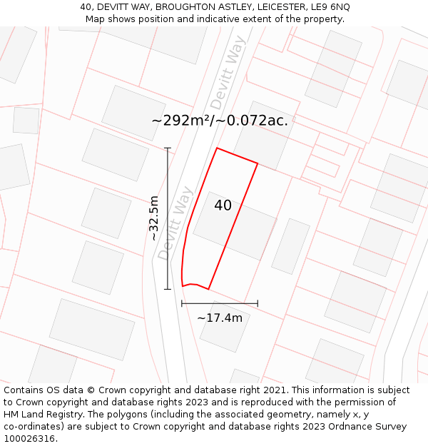 40, DEVITT WAY, BROUGHTON ASTLEY, LEICESTER, LE9 6NQ: Plot and title map