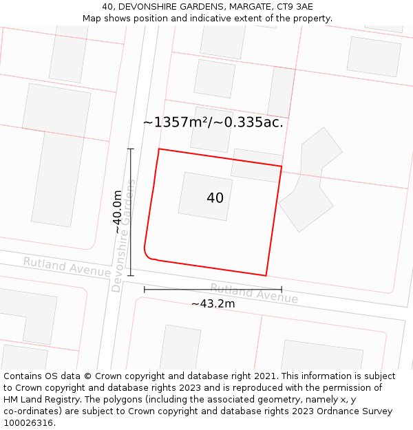 40, DEVONSHIRE GARDENS, MARGATE, CT9 3AE: Plot and title map