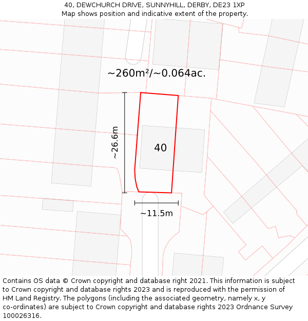 40, DEWCHURCH DRIVE, SUNNYHILL, DERBY, DE23 1XP: Plot and title map